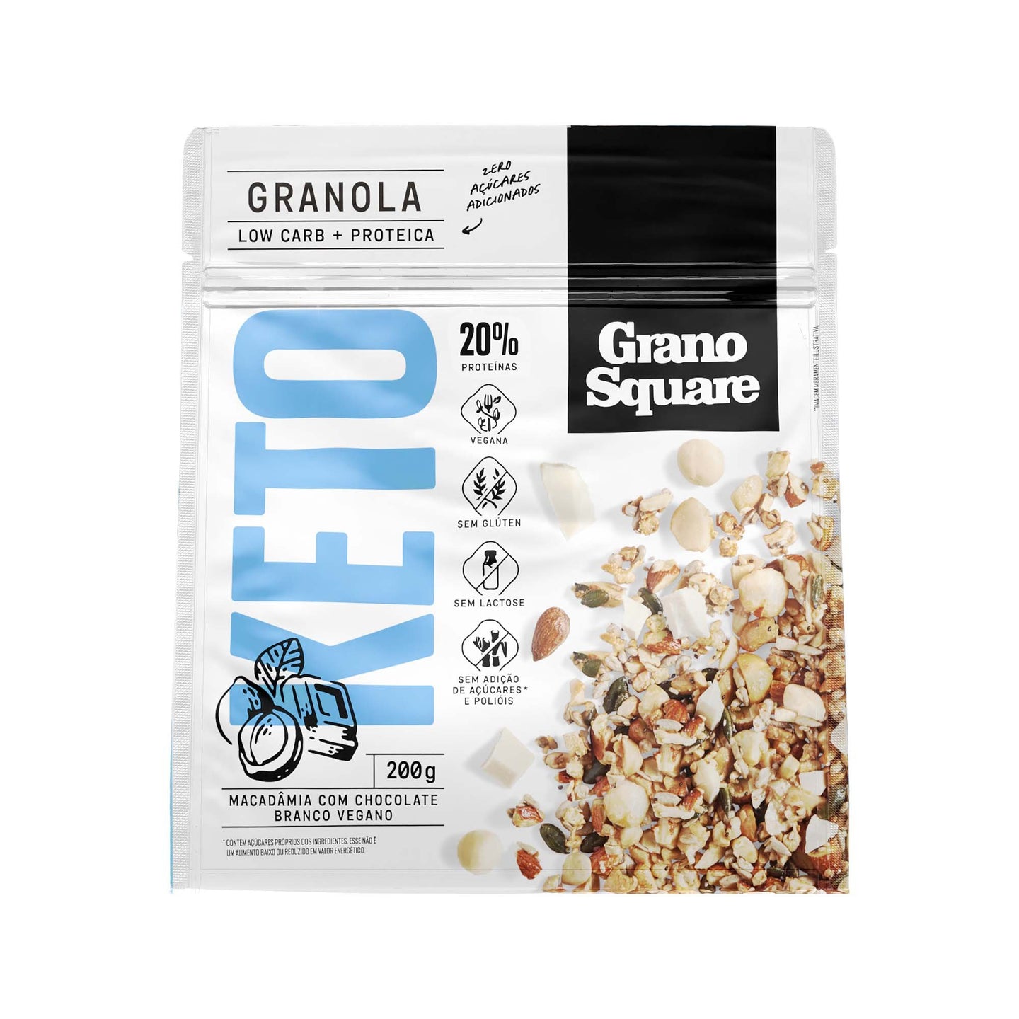 Granola KETO Macadâmia com Chocolate Branco 200 g