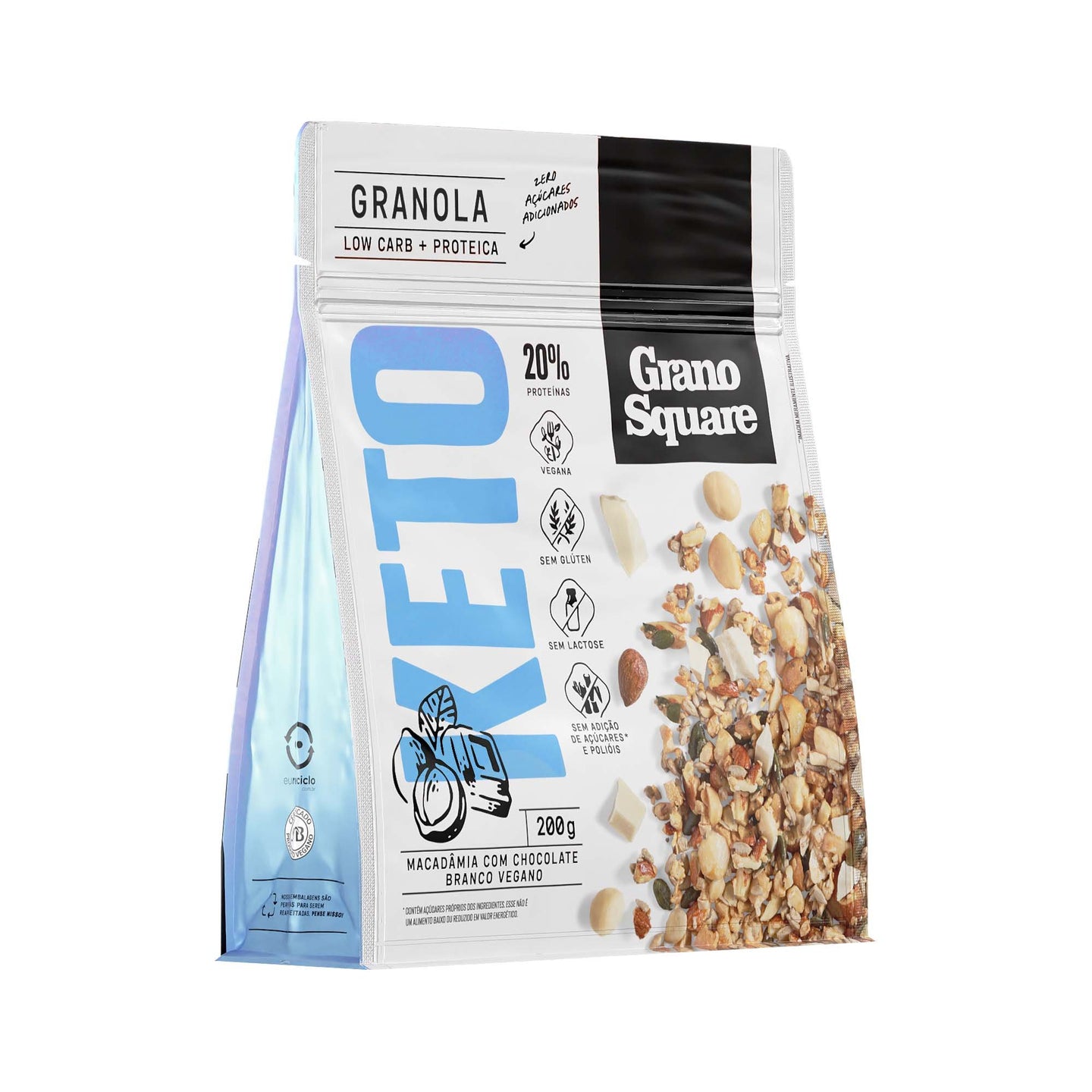 Granola KETO Macadâmia com Chocolate Branco 200 g