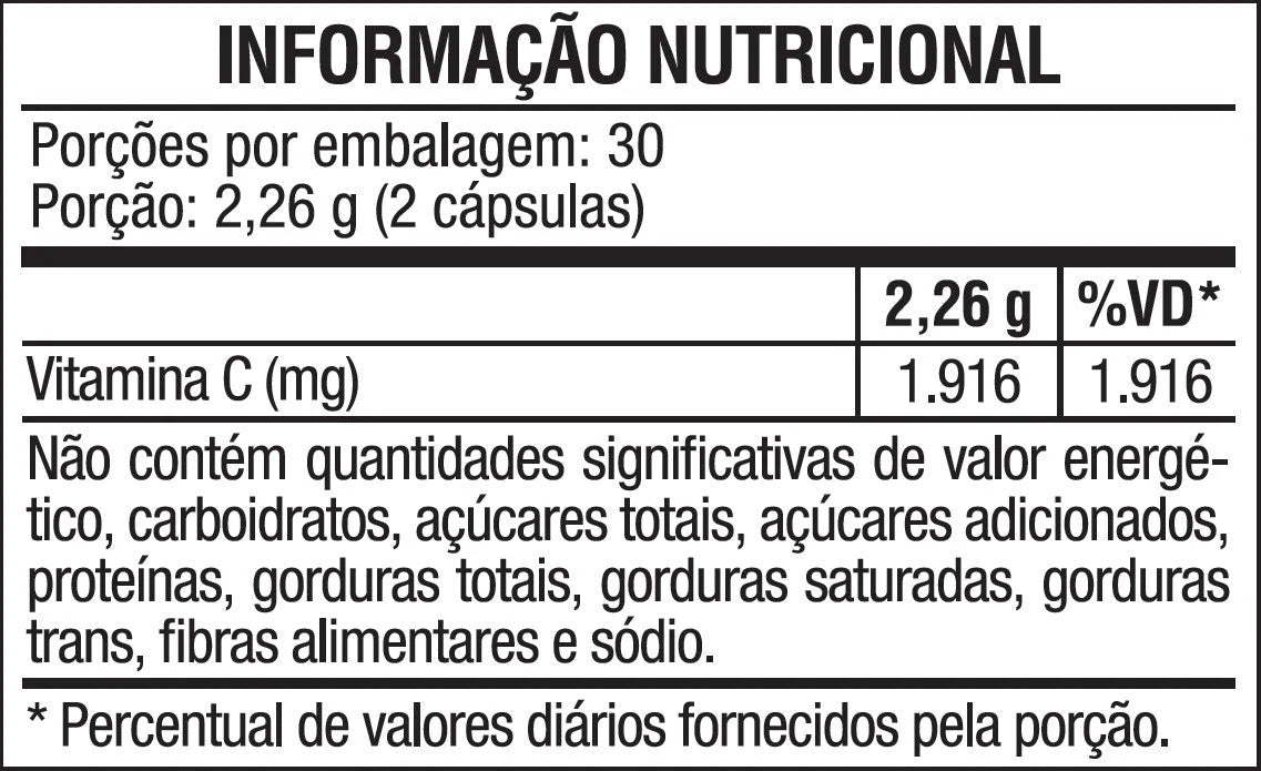Vita C3: Suplemento 3 Fontes de Vitamina C — tabela nutricional