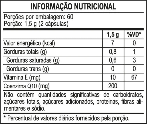 coq-10: Coenzima Q10 e Vitamina E (200mg) — tabela nutricional