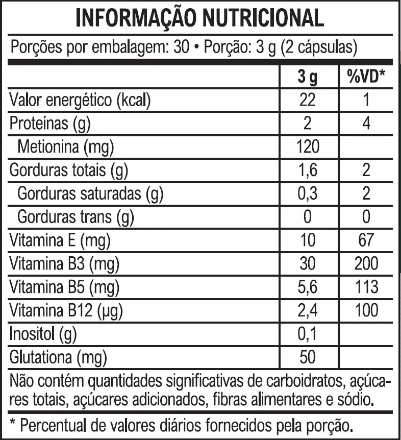 Epafor — tabela nutricional