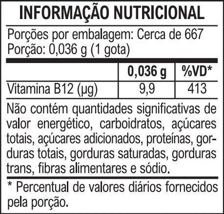 Vitamina B12: Suplemento com Metilcobalamina Gotas — tabela nutricional