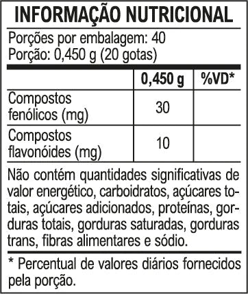 Própolis Vitafor Gotas — tabela nutricional