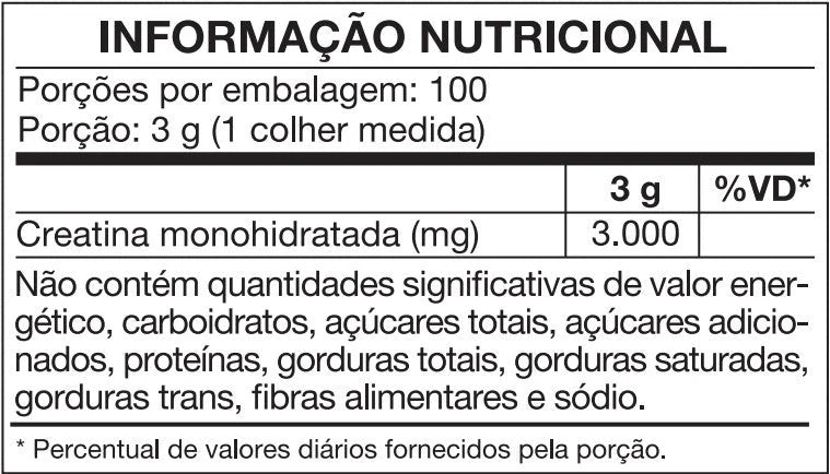 Creafort Creatina Creapure — tabela nutricional