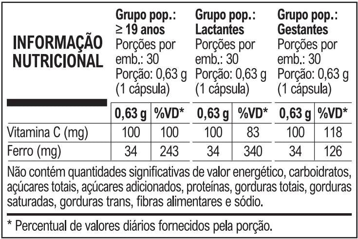 Ferro Plus — tabela nutricional