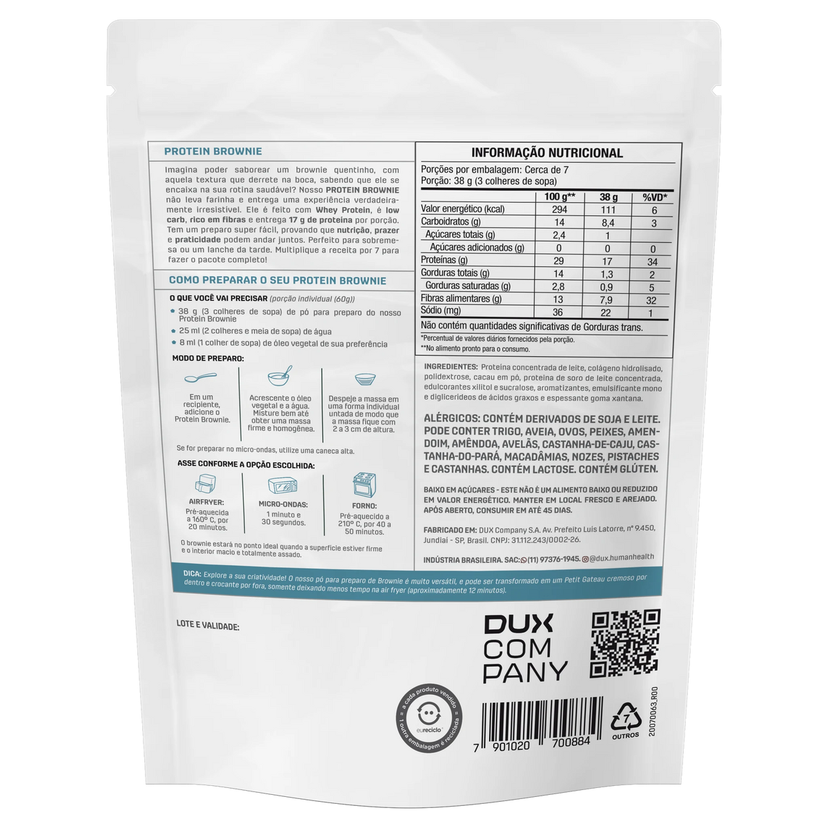 Protein Brownie DUX 270g — verso