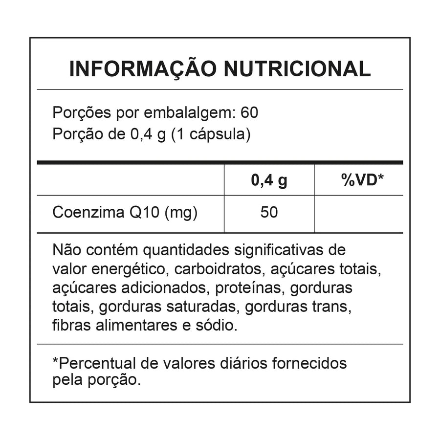 Bio Q10 50mg Central Nutrition — tabela nutricional