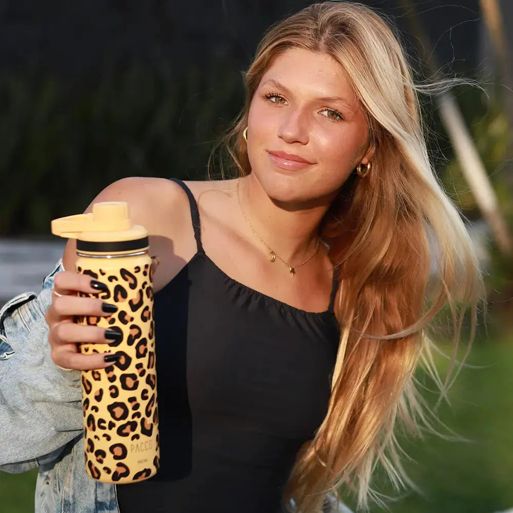 Garrafa Térmica Pacco Hydra V2 650 ml cor Leopard Amarelo