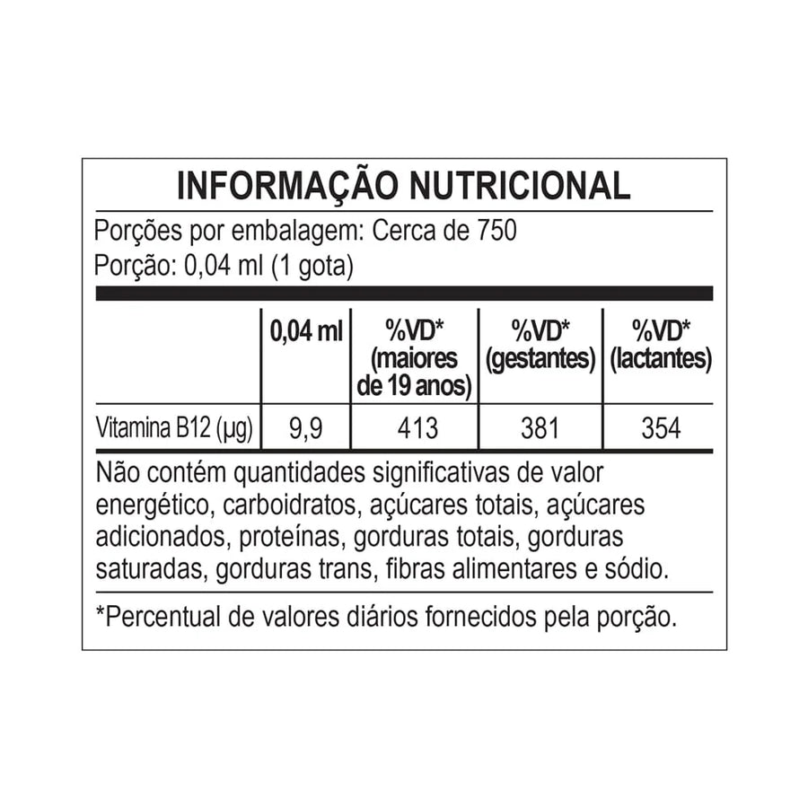 BioB12 Gotas Central Nutrition — tabela nutricional