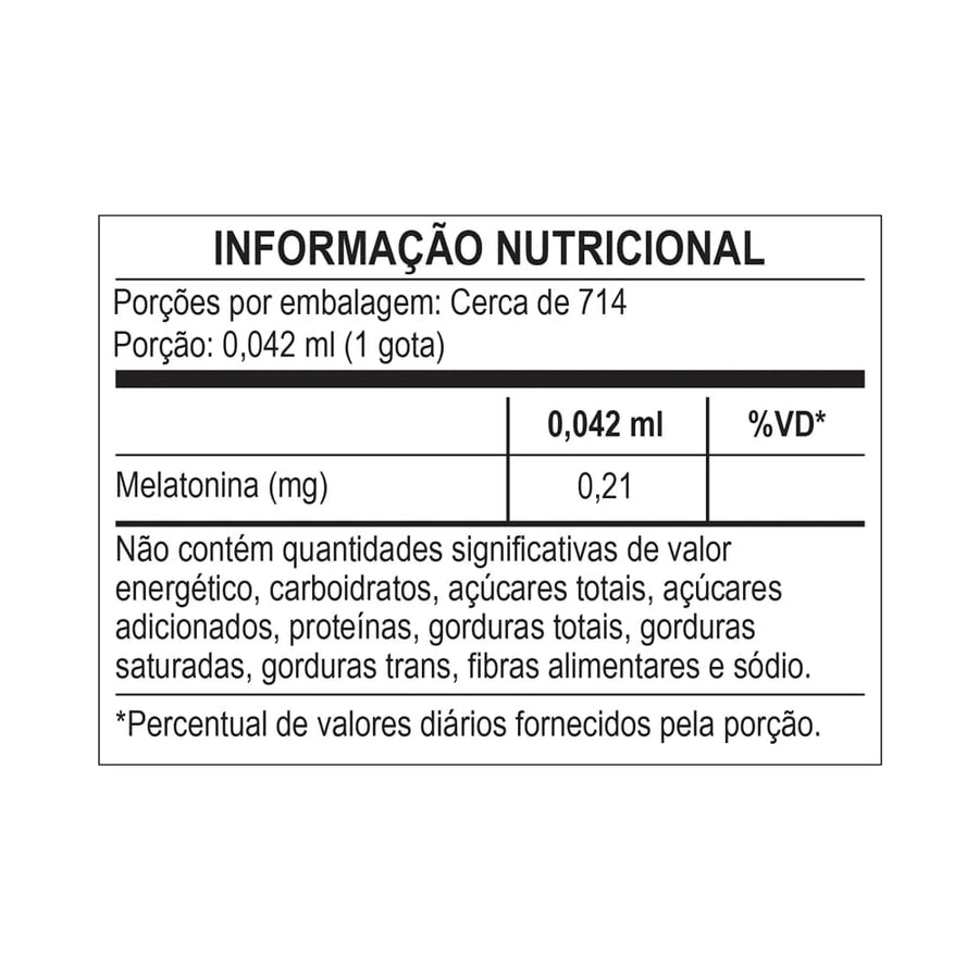 BioMelatonina Gotas Central Nutrition — tabela nutricional