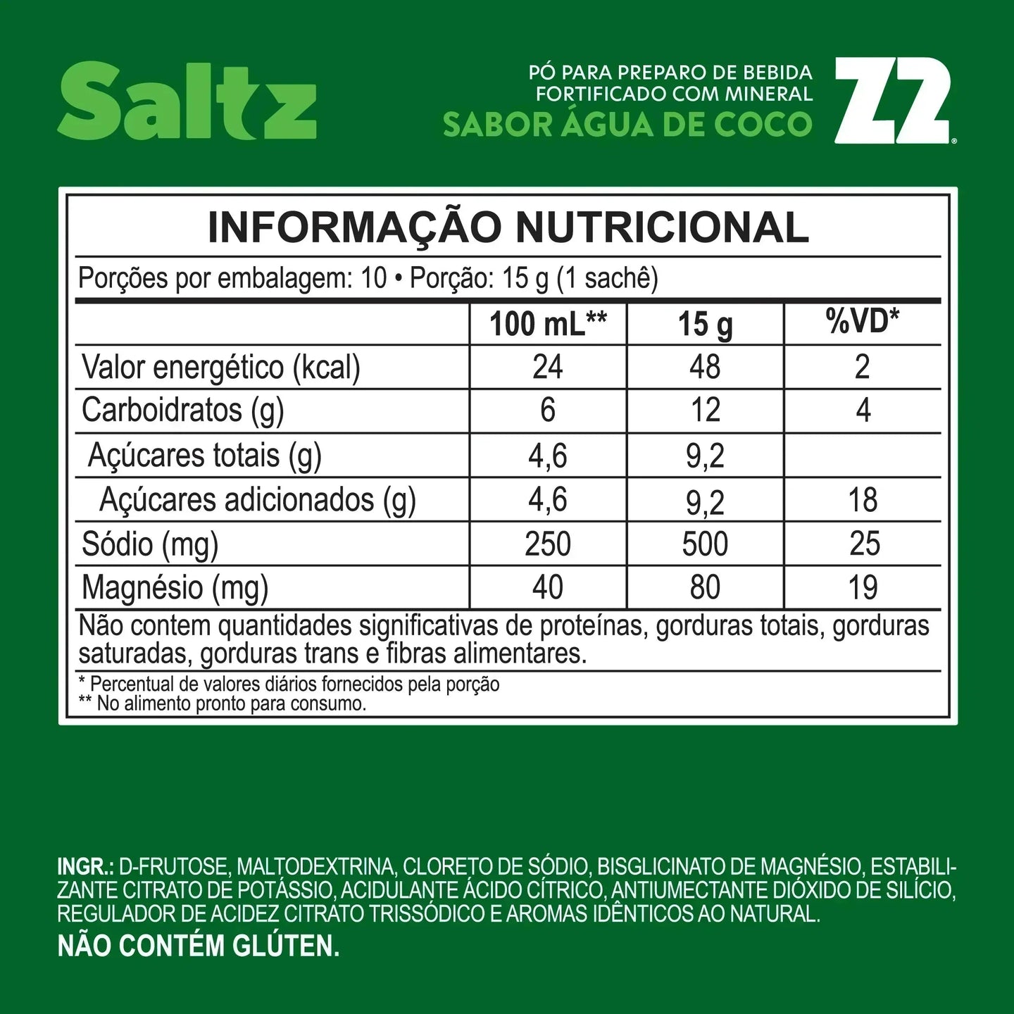 Saltz 500 - tabela nutricional (Água de Coco)