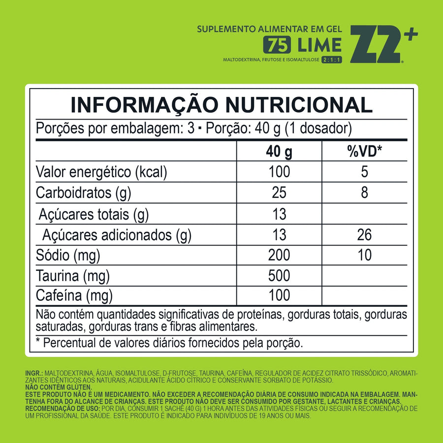 Energy Gel Z2+ Lime (flask 120g) — tabela nutricional Lime