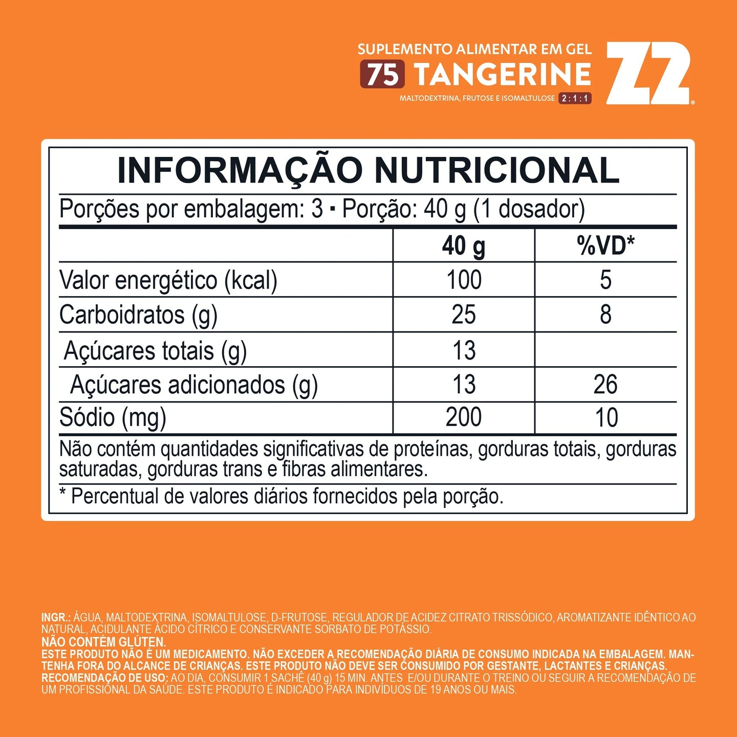 Energy Gel Z2 (flask 120g) — tabela nutricional Tangerine
