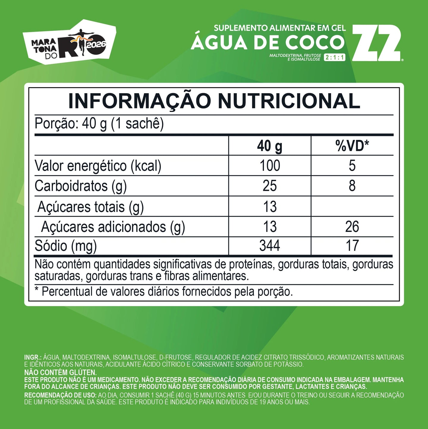 Energy Gel Z2 (sachê 40g) tabela nutricional