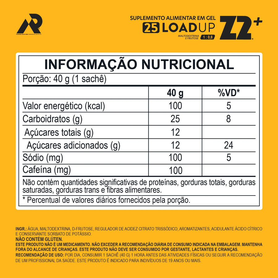 Energy Gel Z2+ (sachê 40g) tabela nutricional