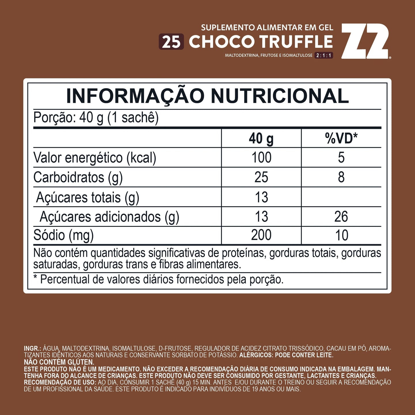 Energy Gel Z2 (sachê 40g) tabela nutricional