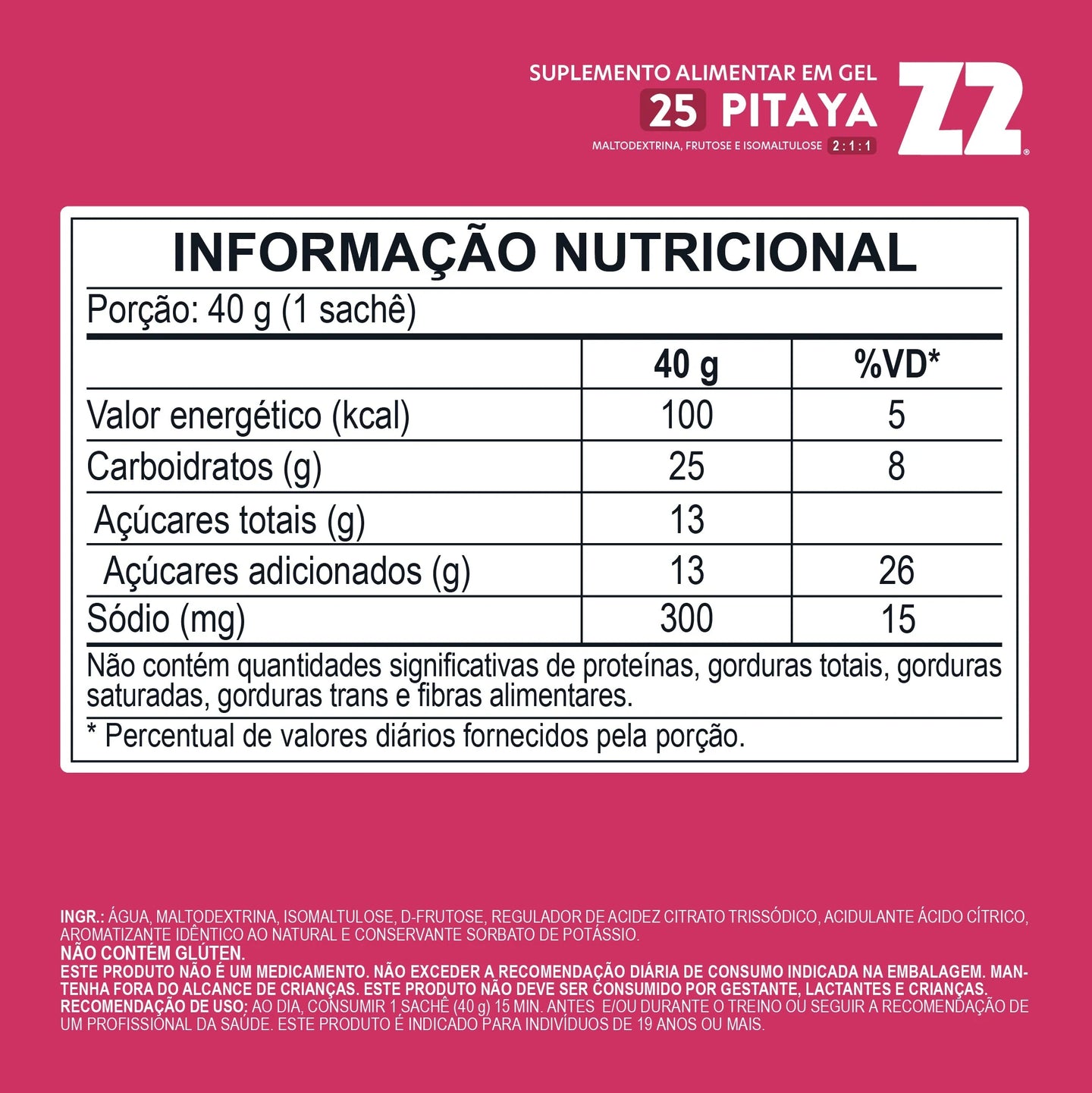Energy Gel Z2 (sachê 40g) tabela nutricional