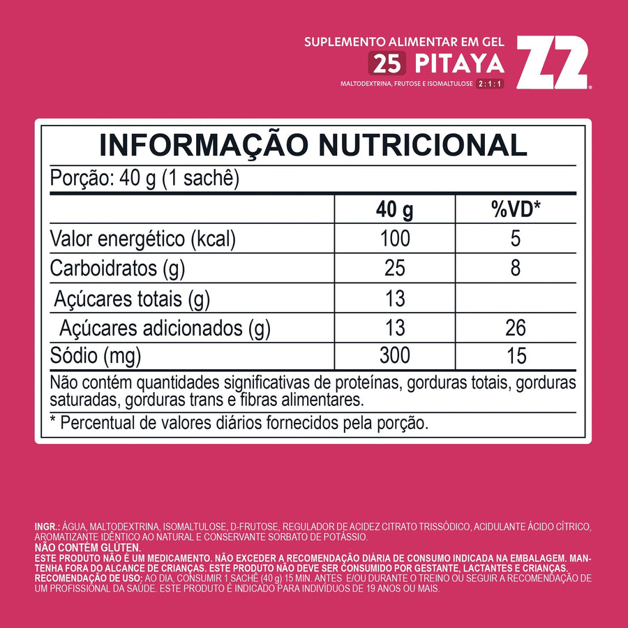 Energy Gel Z2 (sachê 40g) tabela nutricional