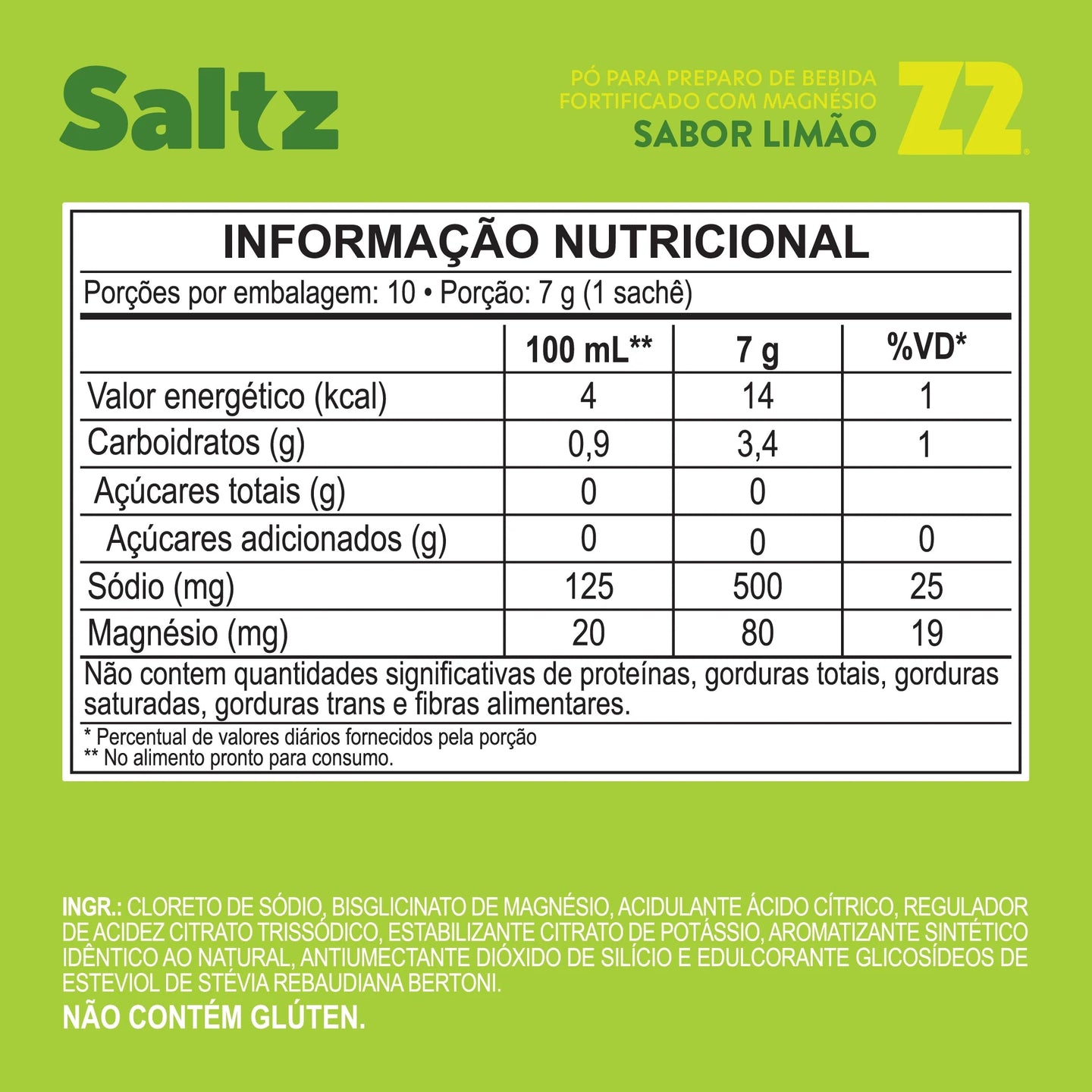 Saltz 500 - tabela nutricional (Limão Sem Açúcares)