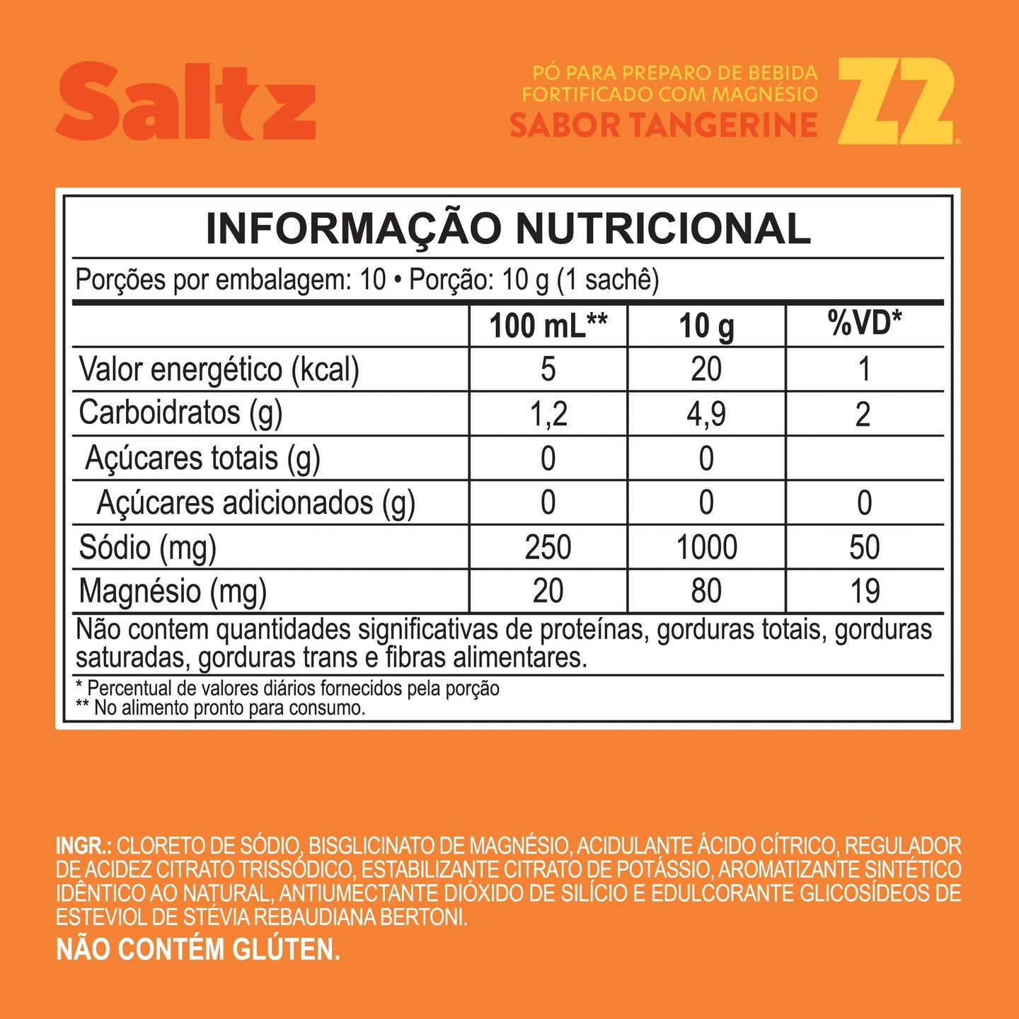 Saltz 1000 - tabela nutricional (Tangerina Sem Açúcares)