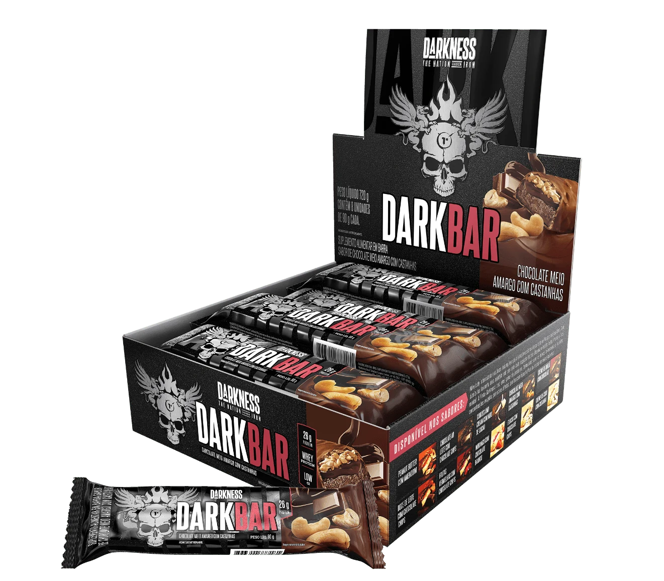 Dark Bar Barra de Proteína Darkness (caixa 8un) Chocolate Amargo  Com Castanhas