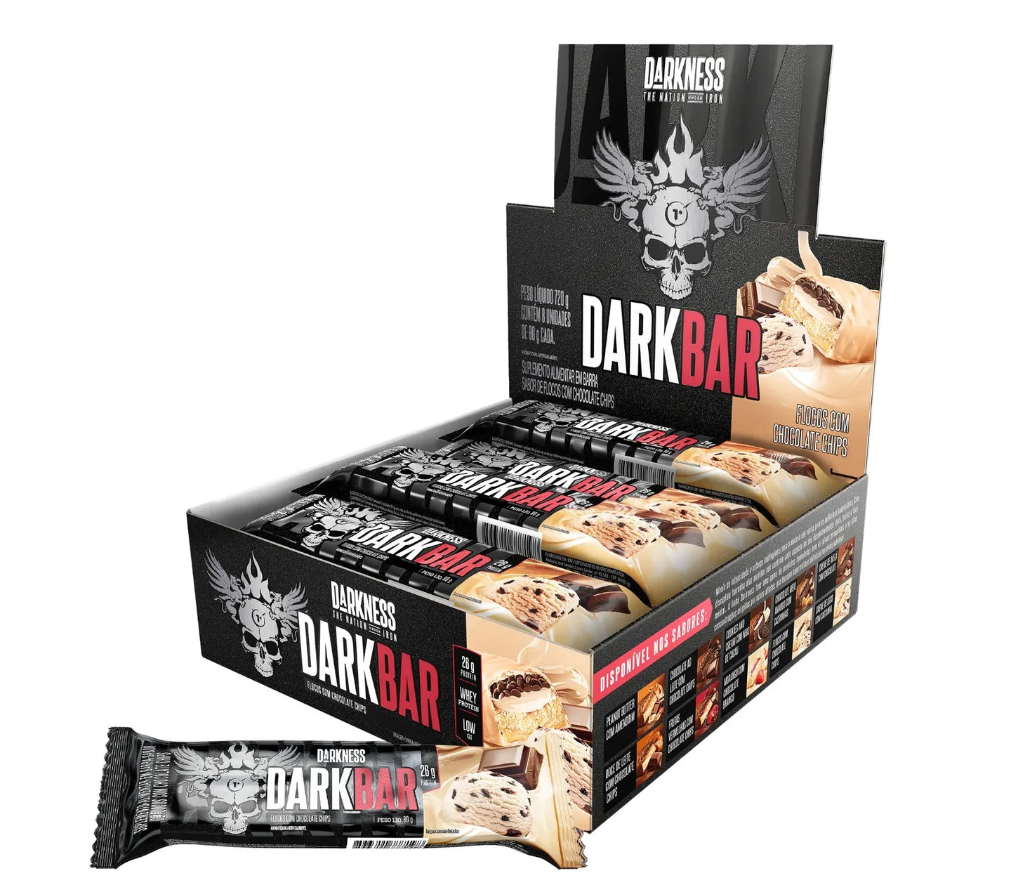 Dark Bar Barra de Proteína Darkness (caixa 8un) Flocos com Chocolate Chips