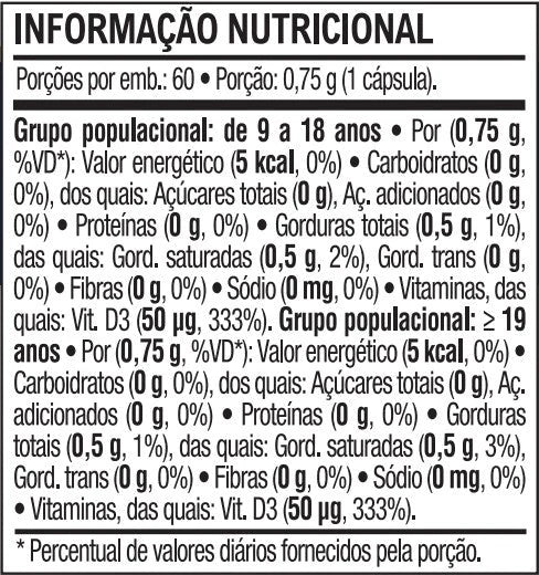 Vita D3: Suplemento de Vitamina D3 — tabela nutricional