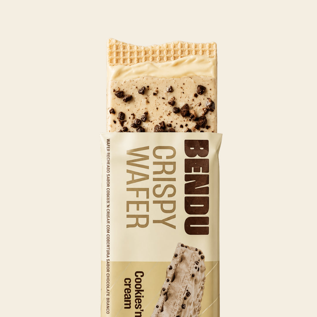 Crispy Wafer Cookies'n Cream Bendu 40 g aberto mostrando as camadas