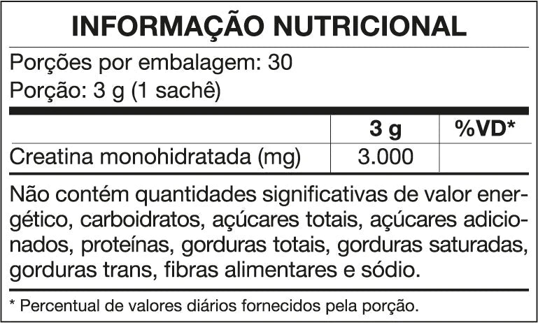 Creafort Creatina Creapure Sachês — tabela nutricional