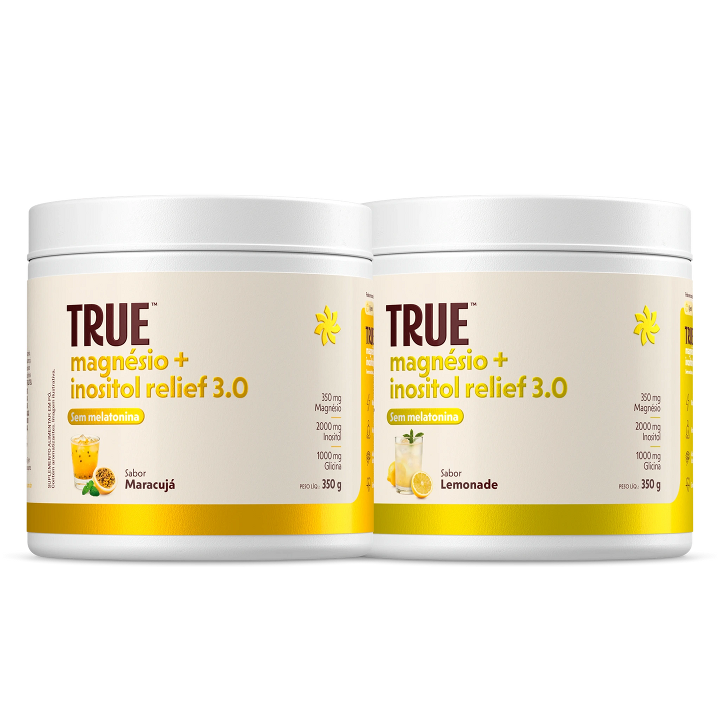 Kit Duplo Magnésio + Inositol 3.0 TRUE — os dois potes, Maracujá e Lemonade
