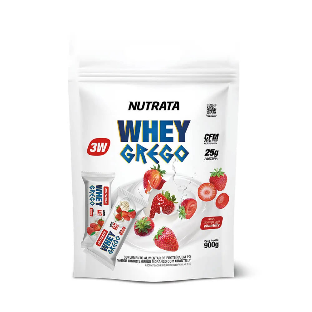 Whey Grego 3W Nutrata 900g — Morango com Chantilly