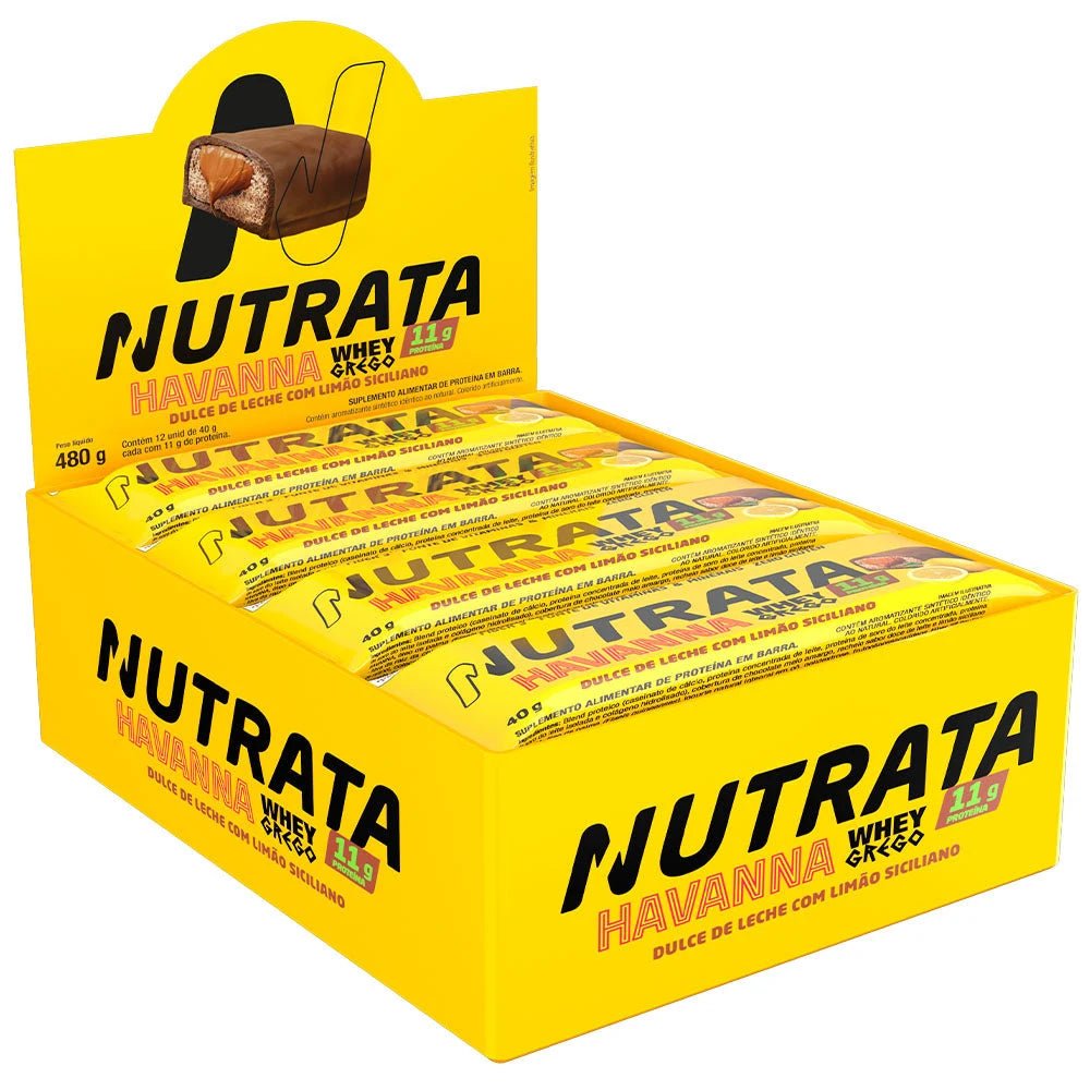 Whey Grego Bar Nutrata 40g (display 12) — Dulce de Leche e Limão Siciliano (Havanna)