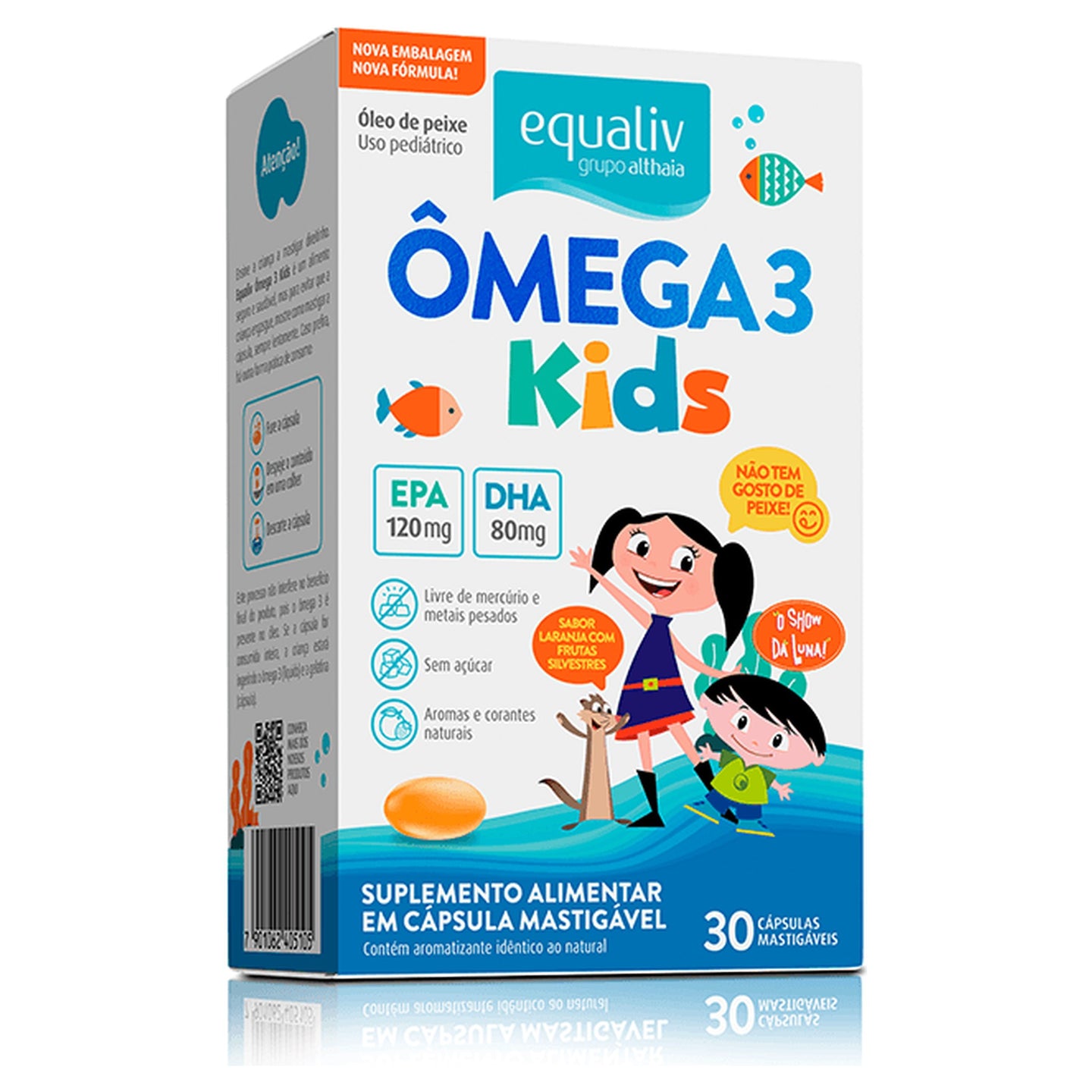 Caixa de Ômega 3 Kids Equaliv com 30 cápsulas mastigáveis