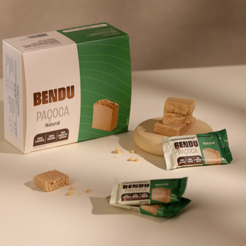 Paçoca Natural Bendu desembalada com farelos