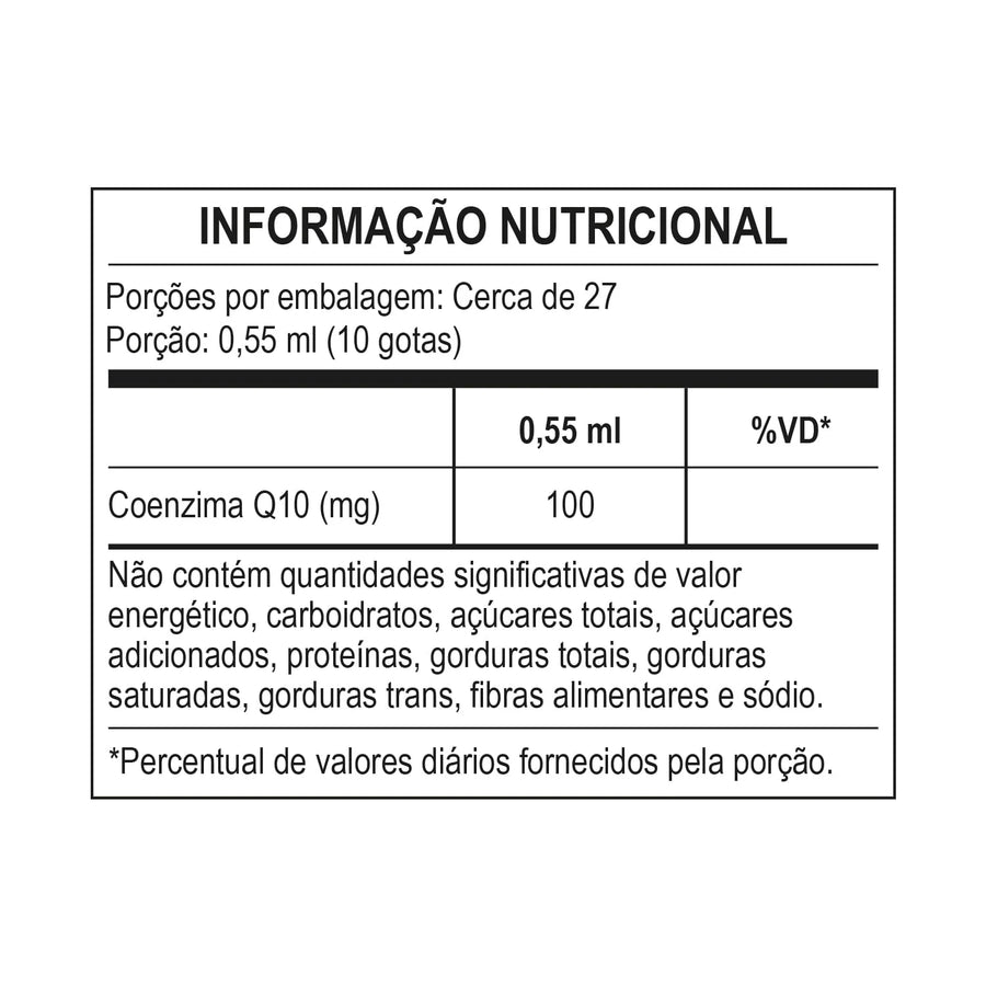 BioQ10 Gotas Central Nutrition — tabela nutricional