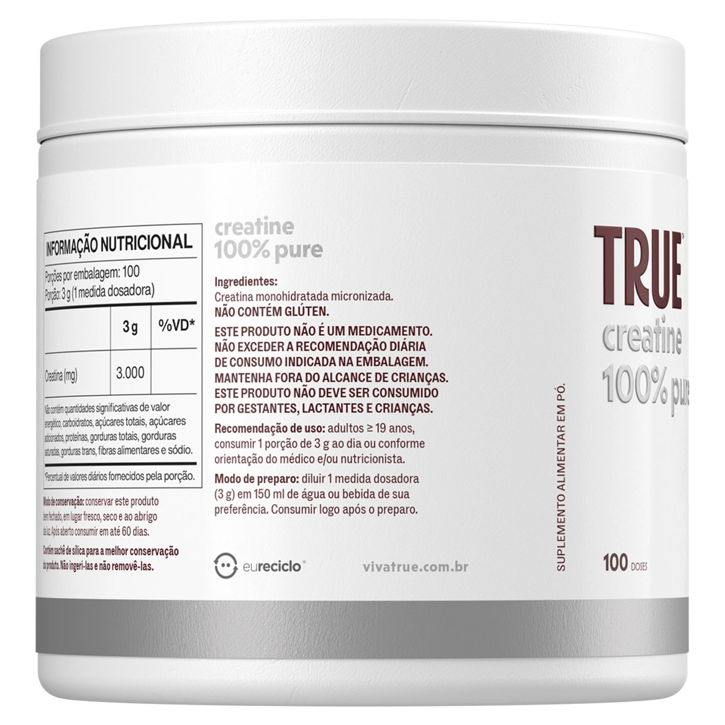 True Creatine 100% Pure - lateral esquerda