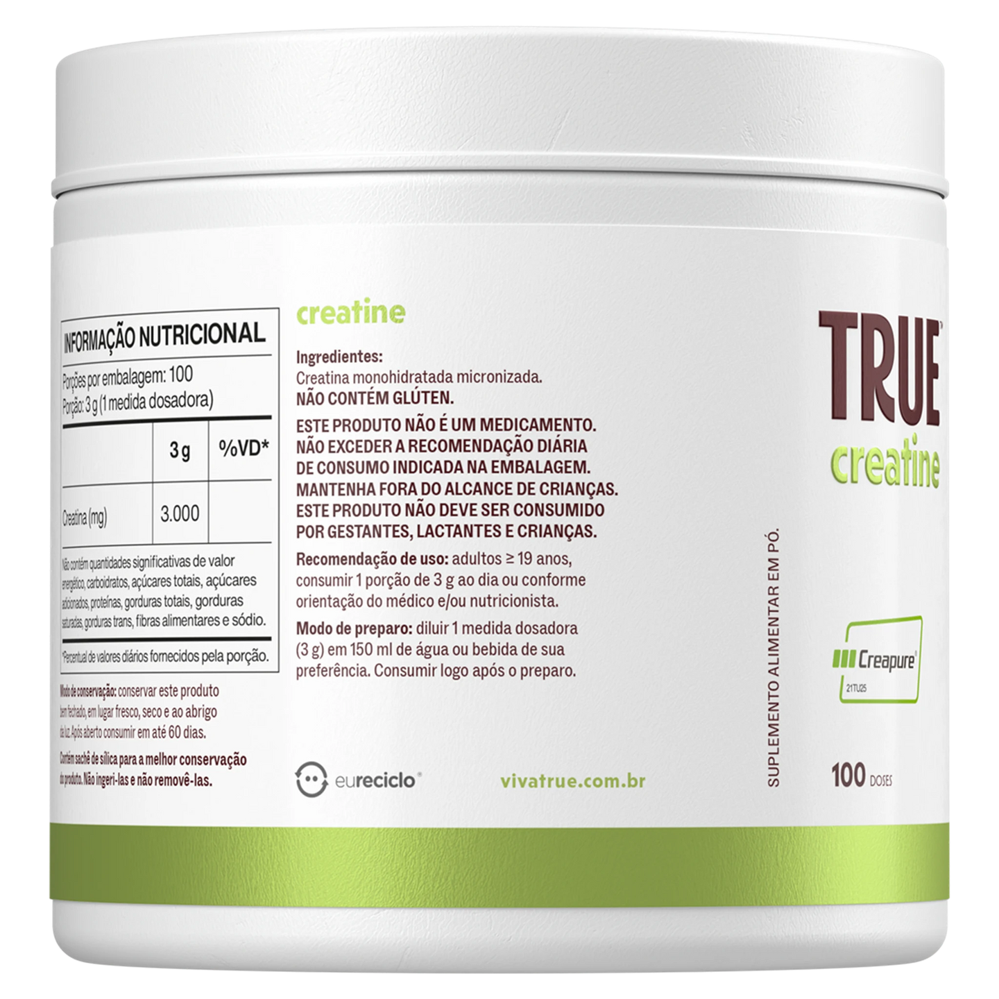 True Creatine Creapure 300g - lateral esquerda