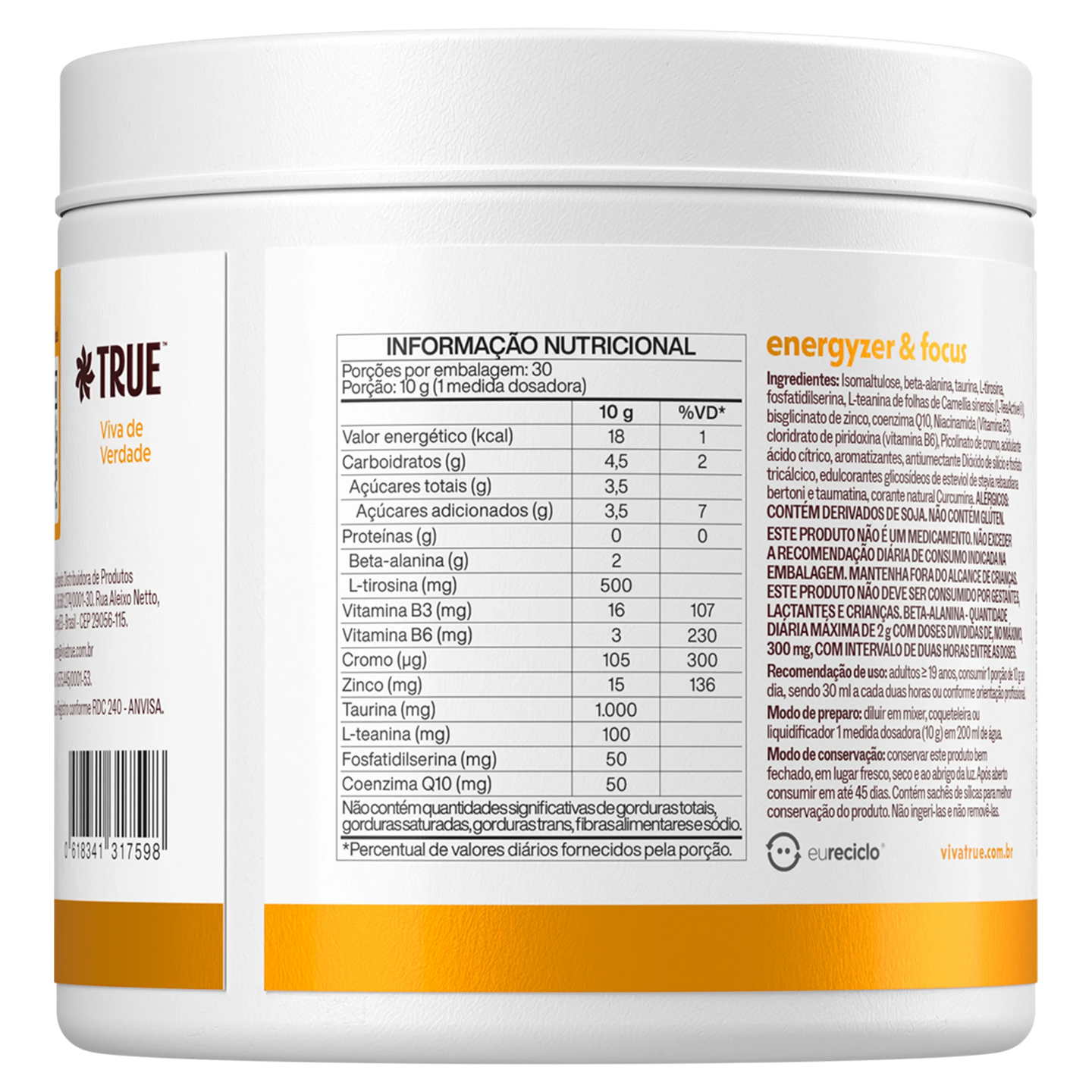 Energyzer Focus Frutas Amarelas - verso