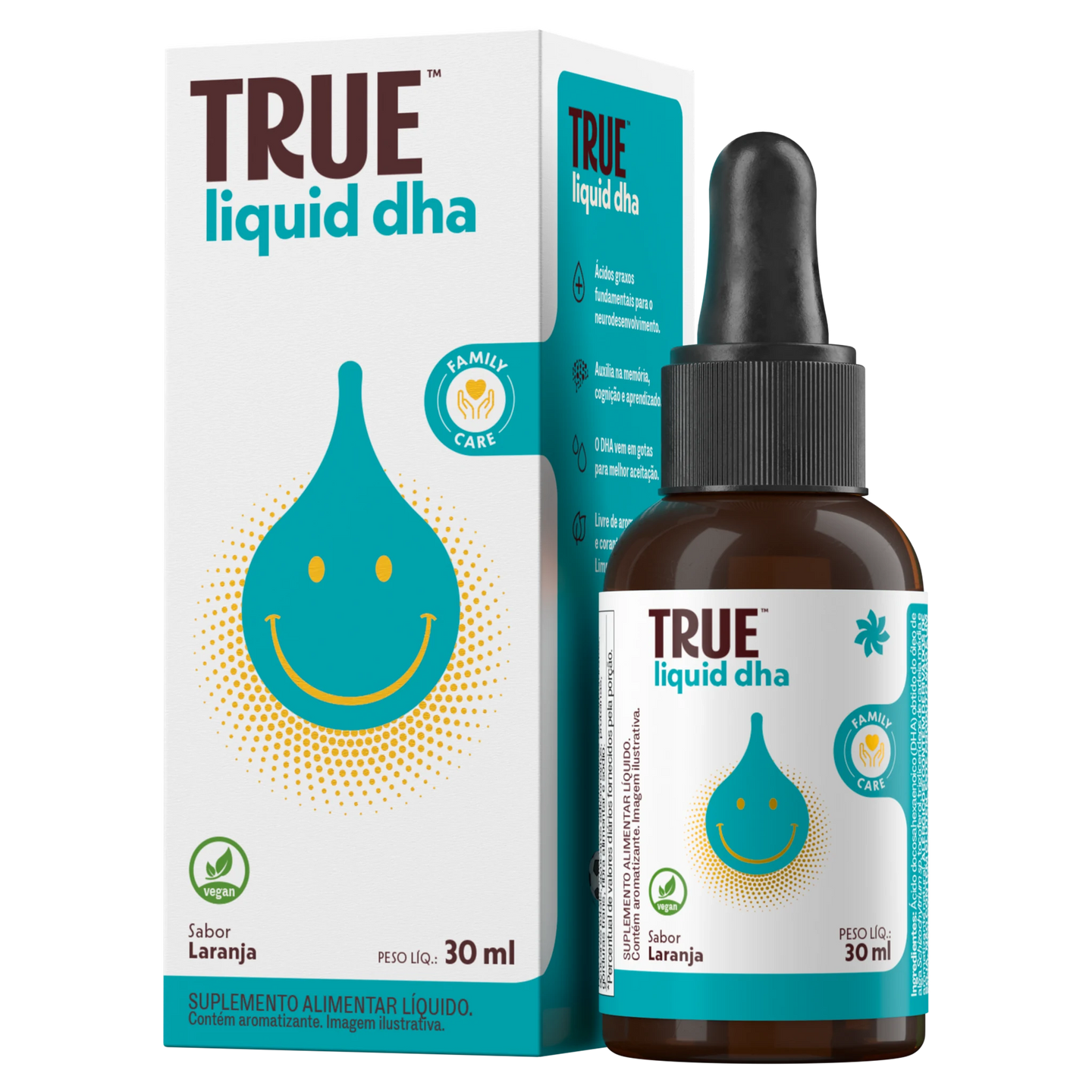 True DHA Líquido - frasco e caixa