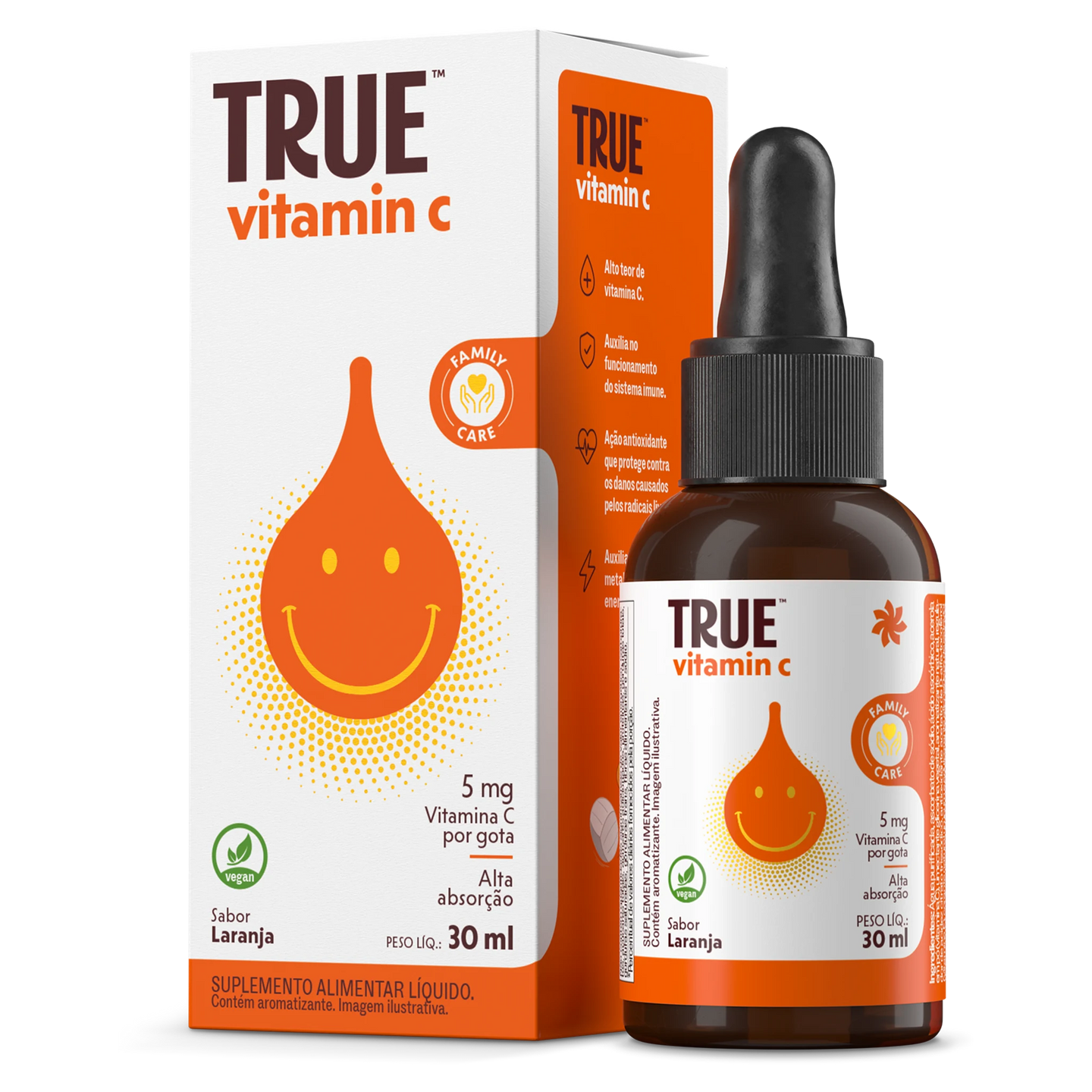 True Vitamina C Líquida Kids - frasco e caixa