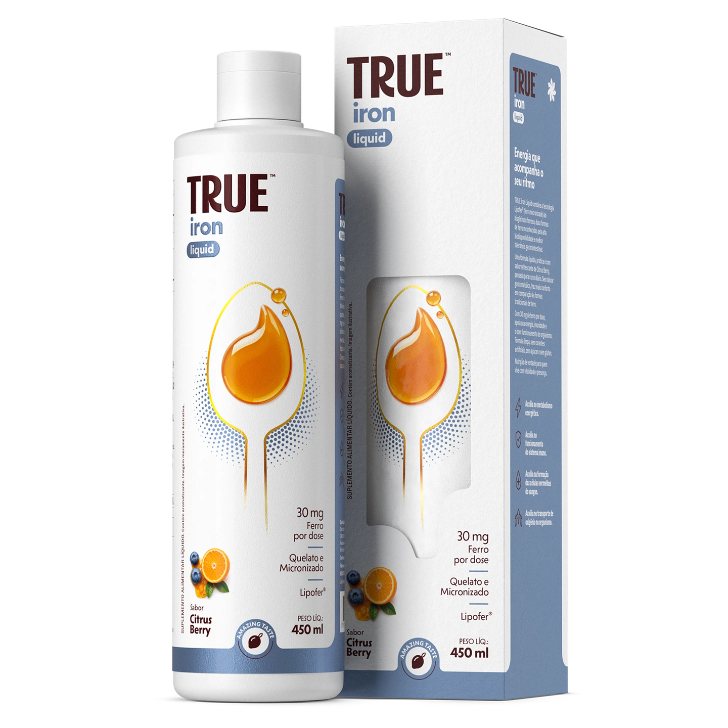 True Iron Liquid 450ml Citrus Berry - frasco e caixa