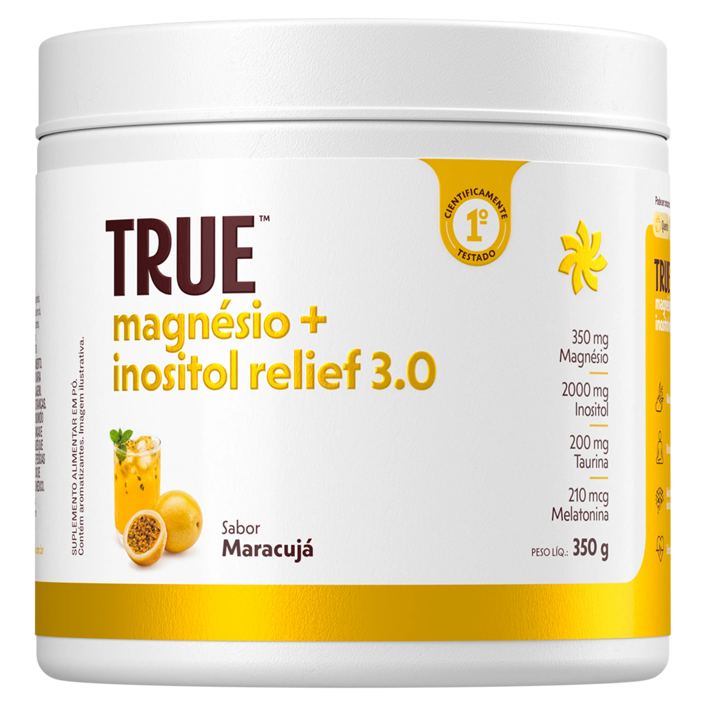 True Magnésio + Inositol Relief 3.0 Maracujá lata 350g - frente