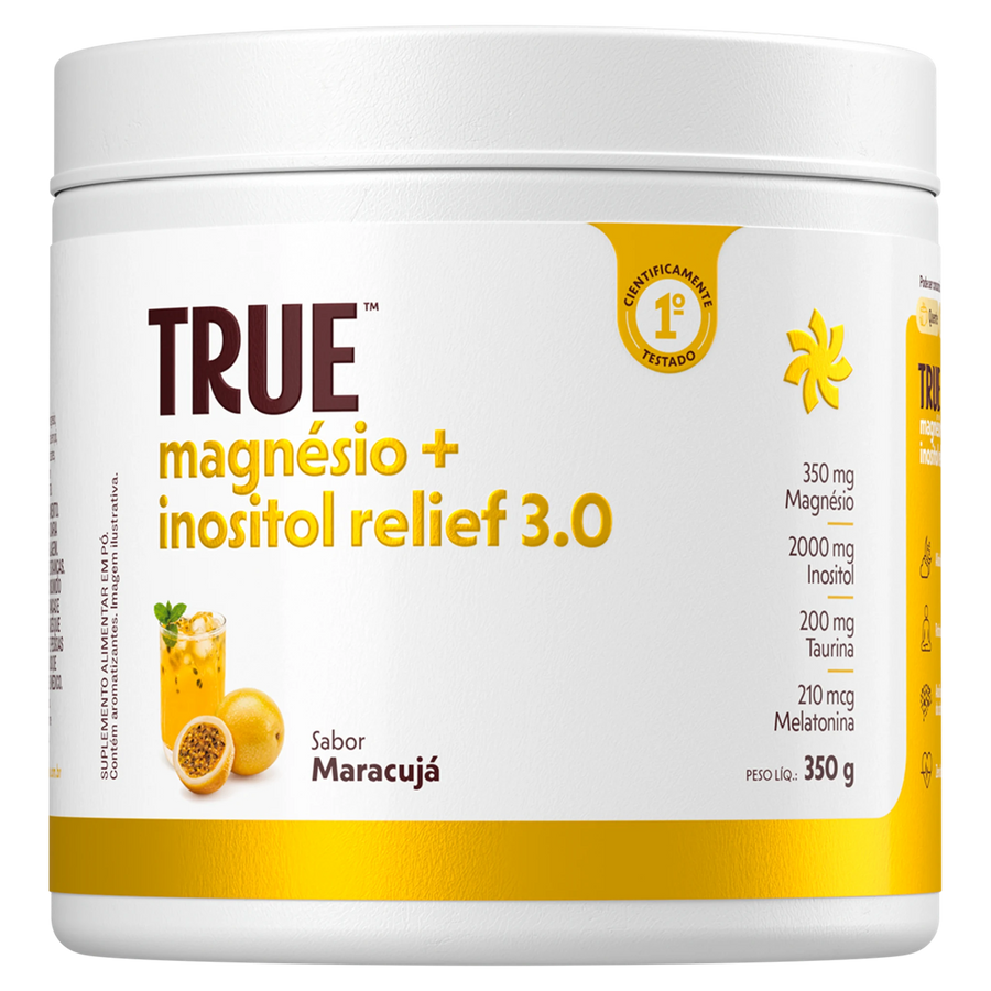 True Magnésio + Inositol Relief 3.0 Maracujá lata 350g - frente