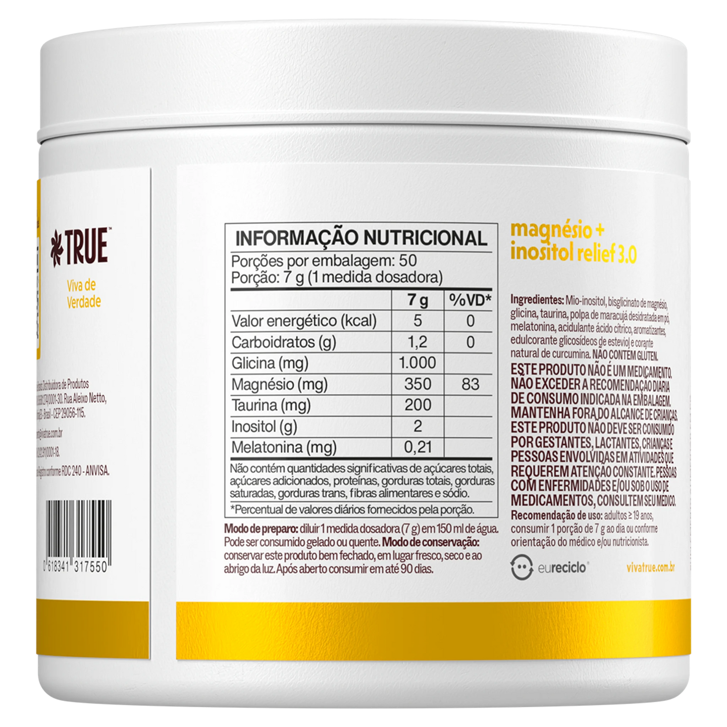Relief 3.0 Maracujá - verso com tabela nutricional