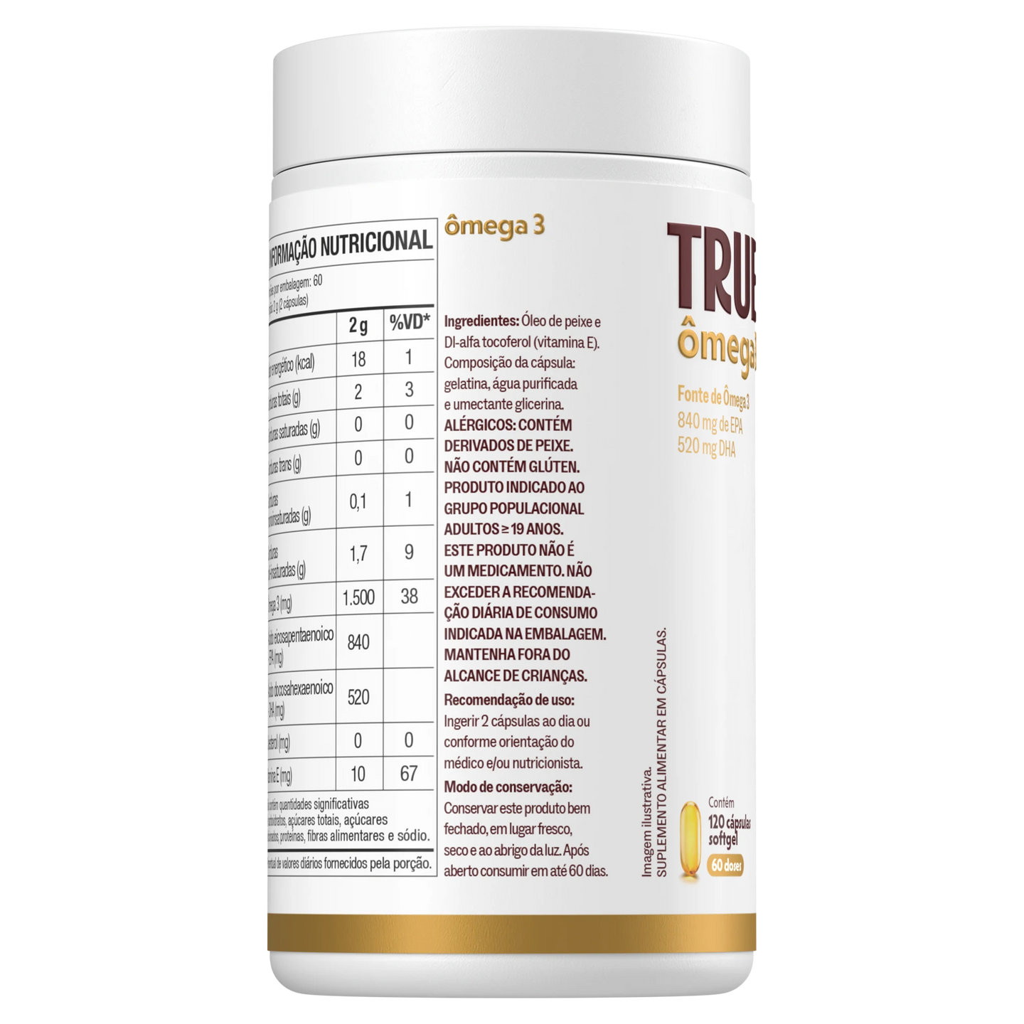 True Ômega 3 120 cápsulas - lateral esquerda