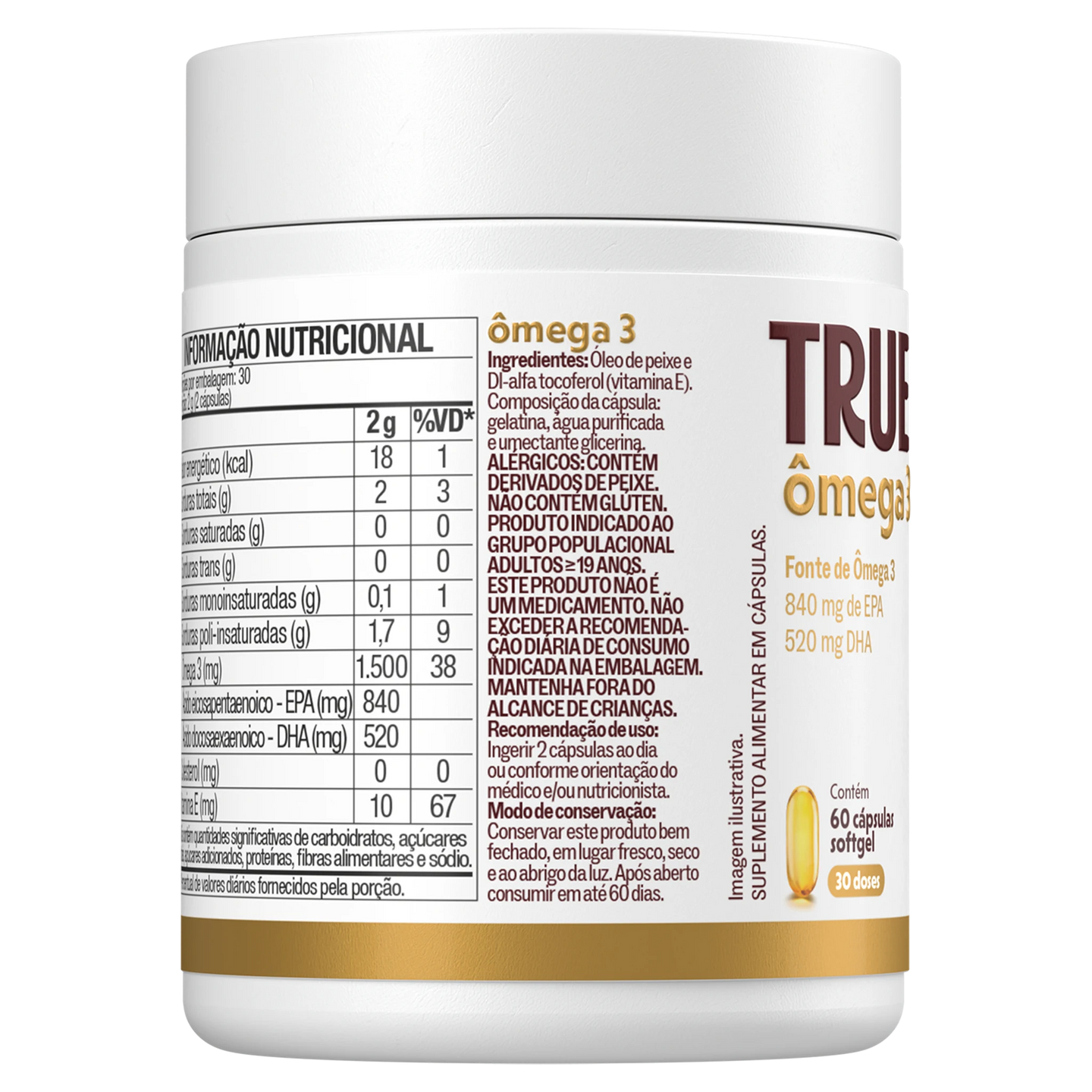 True Ômega 3 60 cápsulas - lateral esquerda