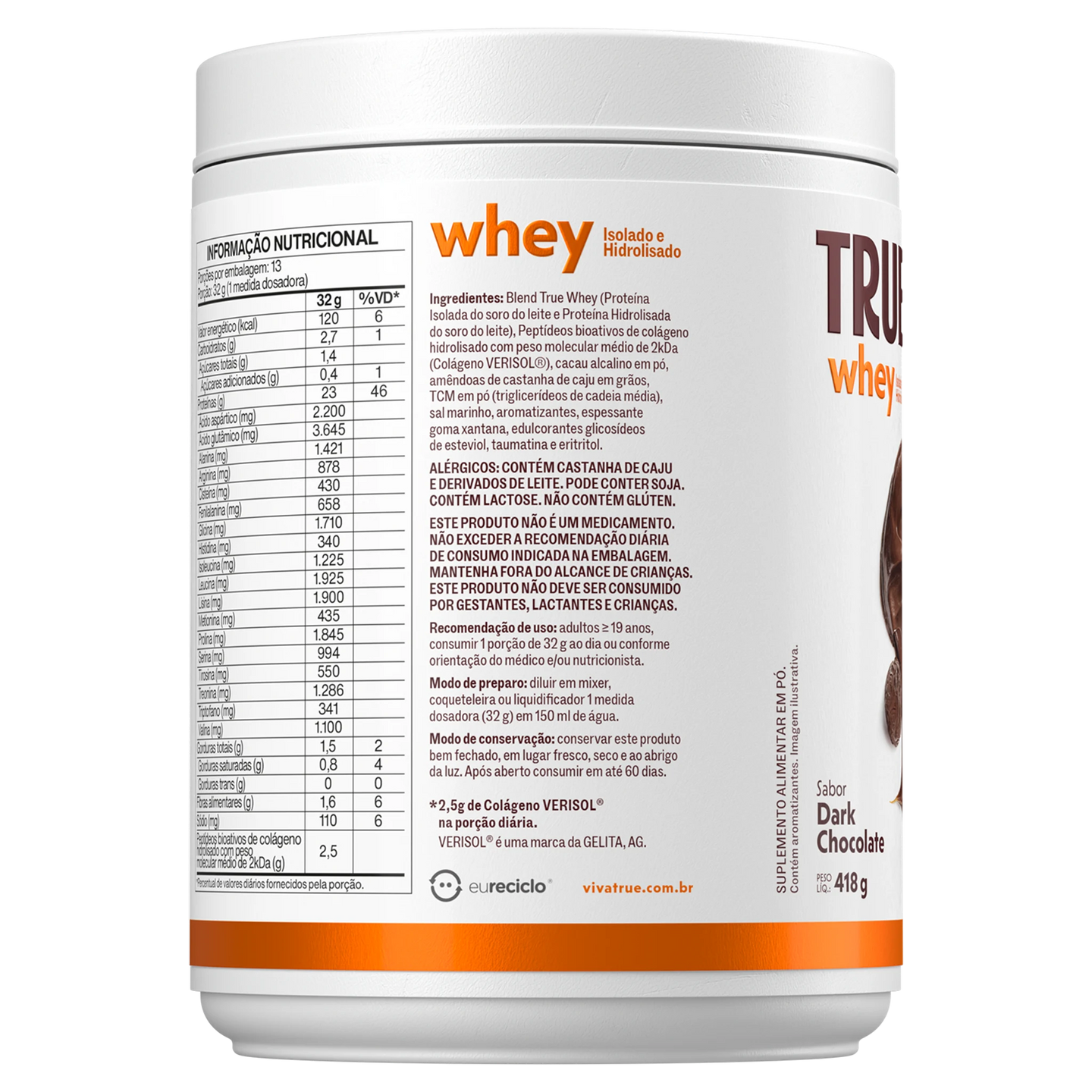 True Whey Dark Chocolate 418g - lateral esquerda