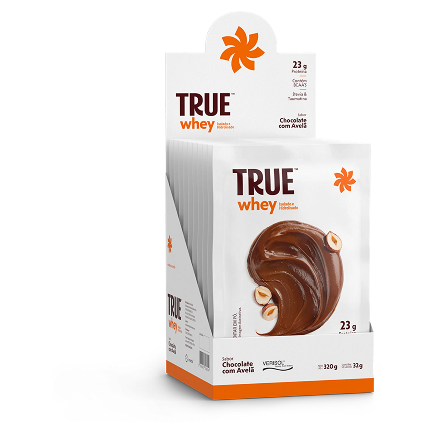 True Whey display de sachês Chocolate com Avelã