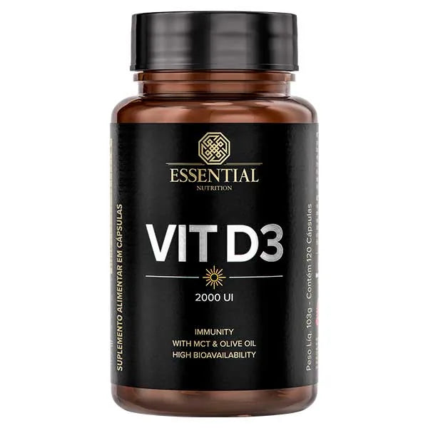 Vit D3 2000 UI Essential Nutrition — pote com 120 cápsulas