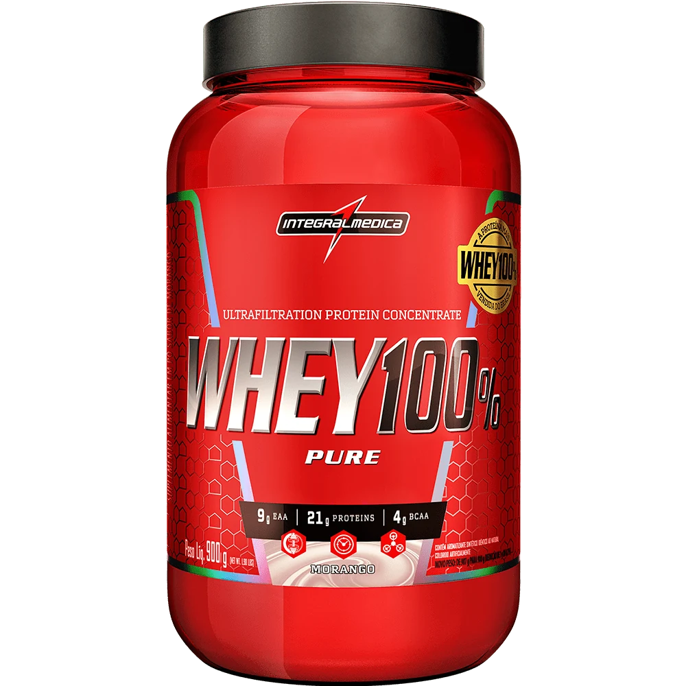 Whey 100% Pure Concentrado Integralmédica Morango / Pote 900g